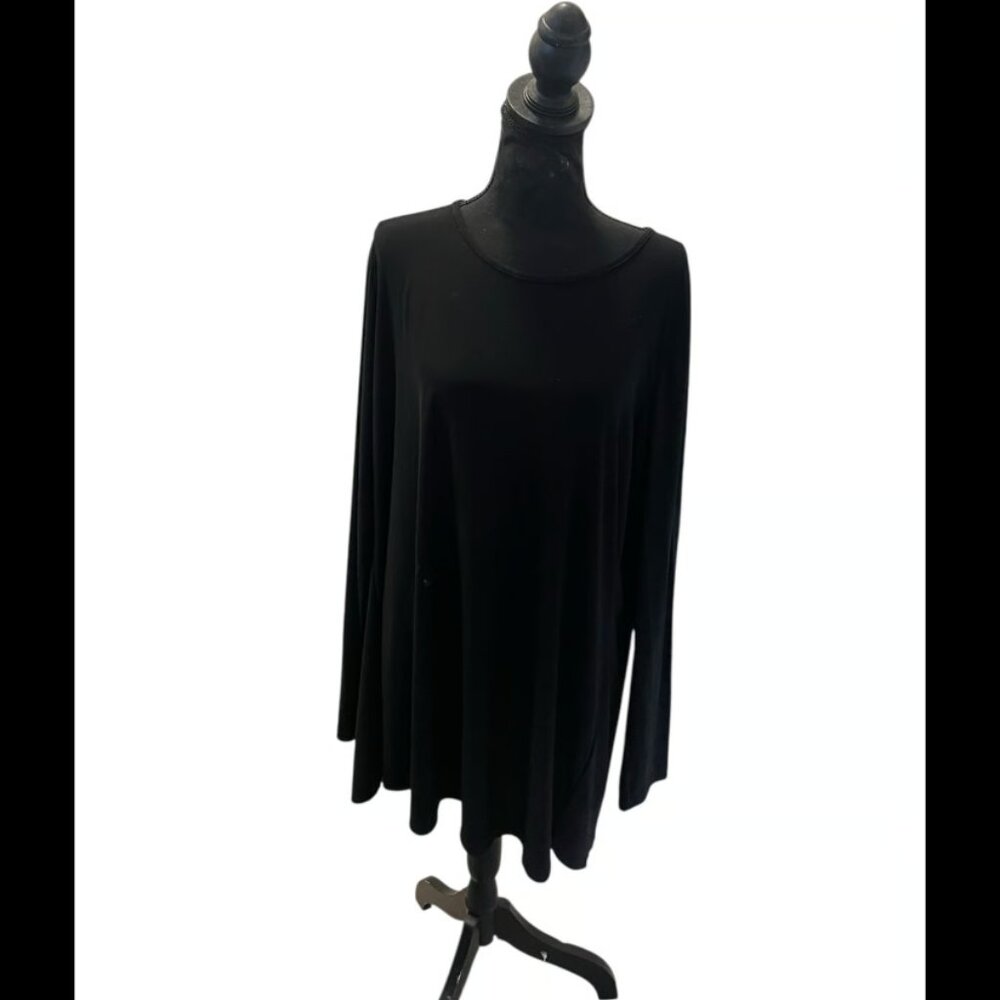 Women’s Black Tunic Top XXL Petite Sport Collection Long Sleeve Swing Blouse